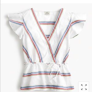 J Crew Flutter Sleeve Wrap Top in Stripes